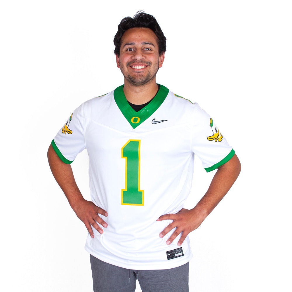 Fighting Duck, Nike, White, Jerseys, Men, Football, Game Day, 2024, #1, 798960